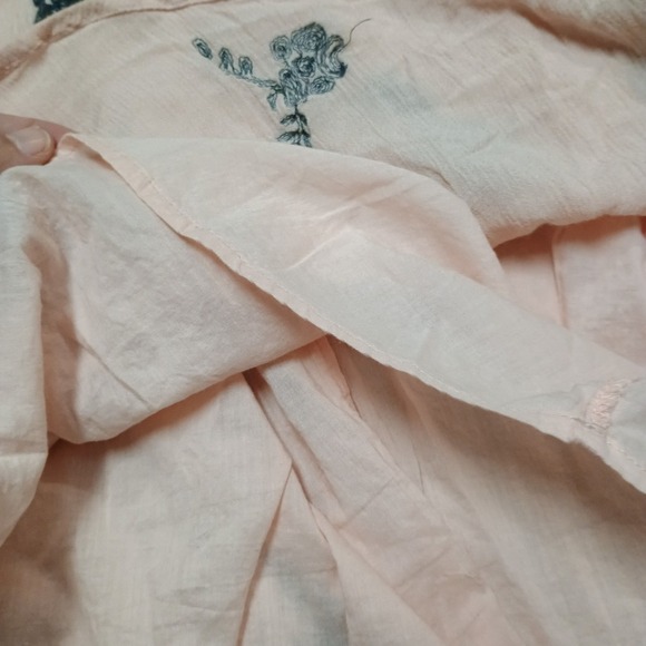 Free People Light Pink Grey Embroidery Floral Long Sleeve Mini Dress Tunic Size - Picture 6 of 9